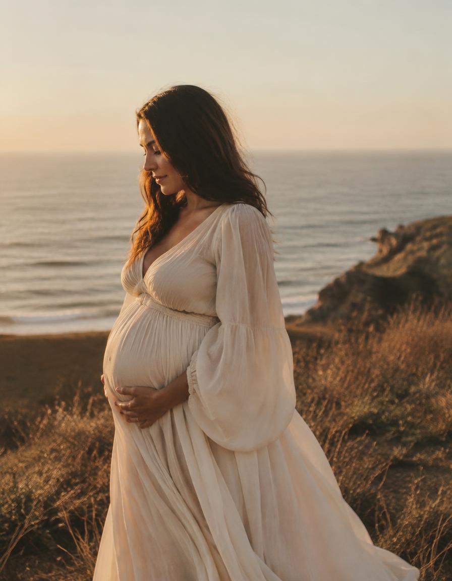 Maternity portrait on a coastal bluff